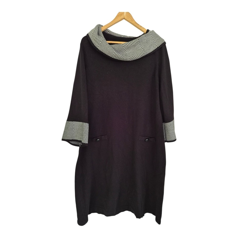 Jessica Howard Black Sweater Dress 1X Cowl Neck Herringbone Lagenlook Tunic